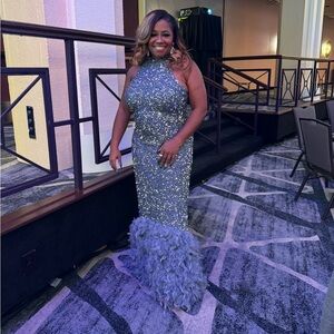 Blue Sequin Evening Dress